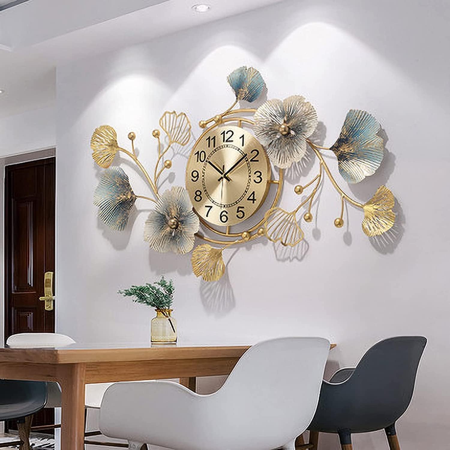 Floral Ginkgo Metal Wall Clock