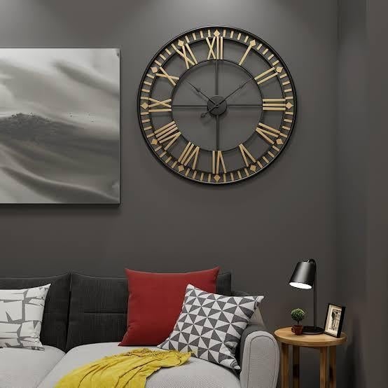 Roman Analog Black & Gold Antique Metal Wall Clock