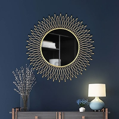 Sunflower Inspired Round Metal Wall Mirror