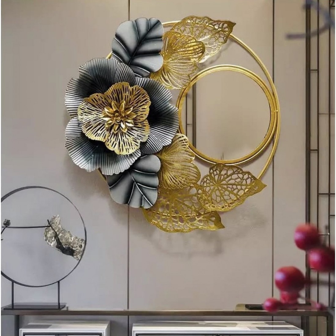 Wrought Iron 3D Flower Wall Mirror