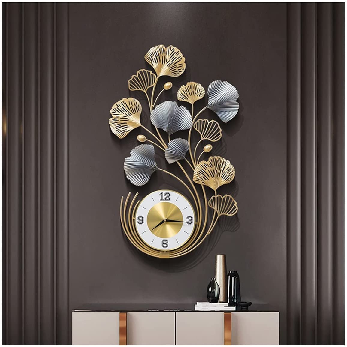 Ginkgo Leaves Metal Wall Clock