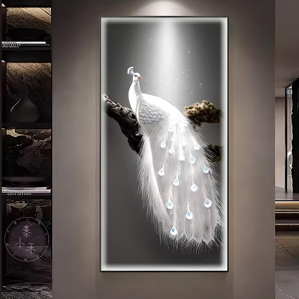 White Peacock Crystal Glass Painting