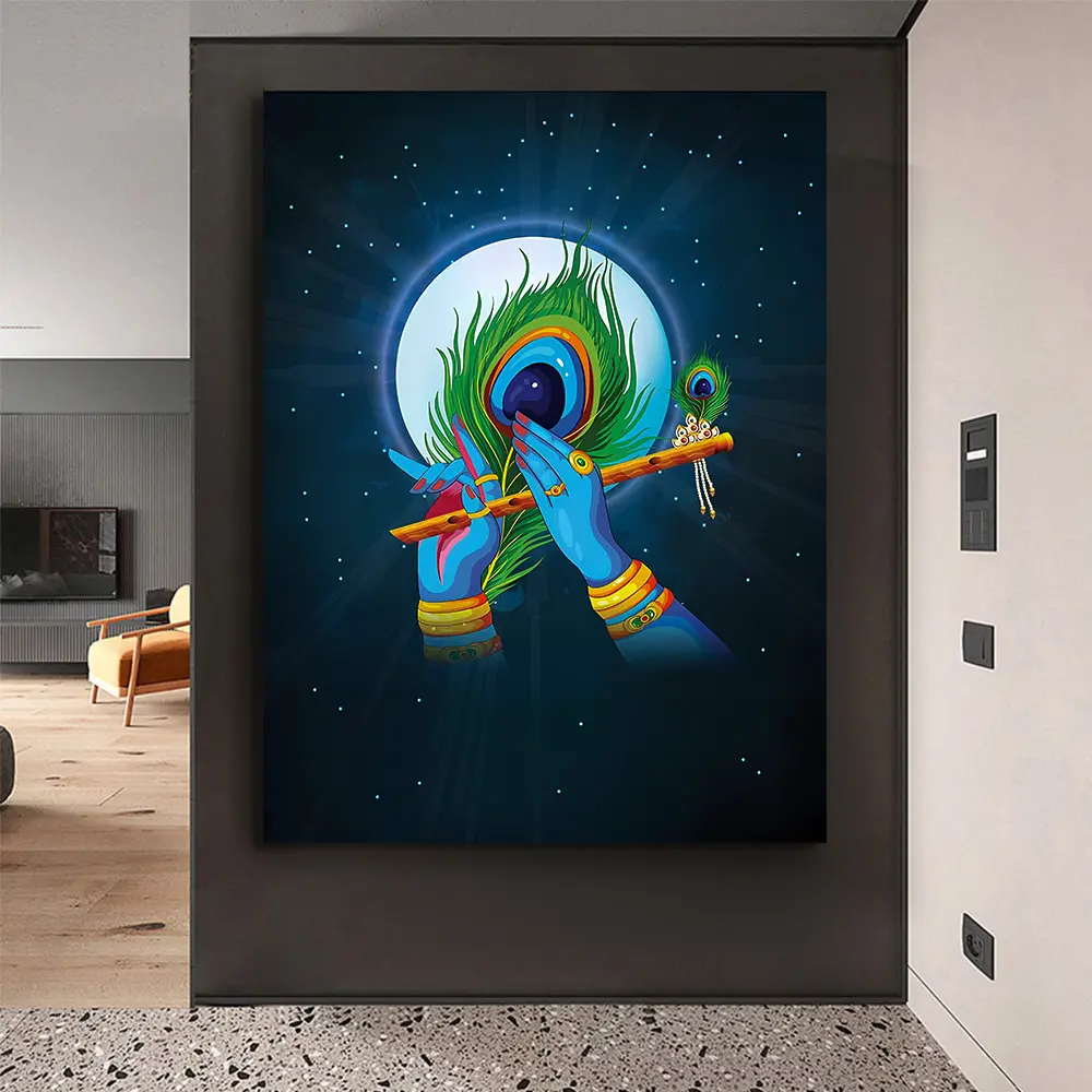 Krishna Ji Peacock Flute Painting