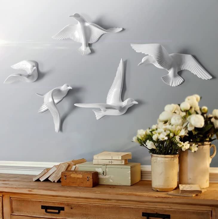 White Birds Metal Wall Decor – Set of 5