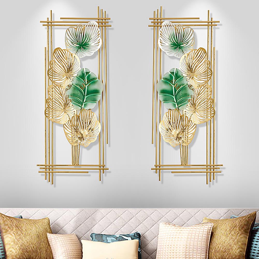 Golden & Green Metal Framed Leaves Wall Decor