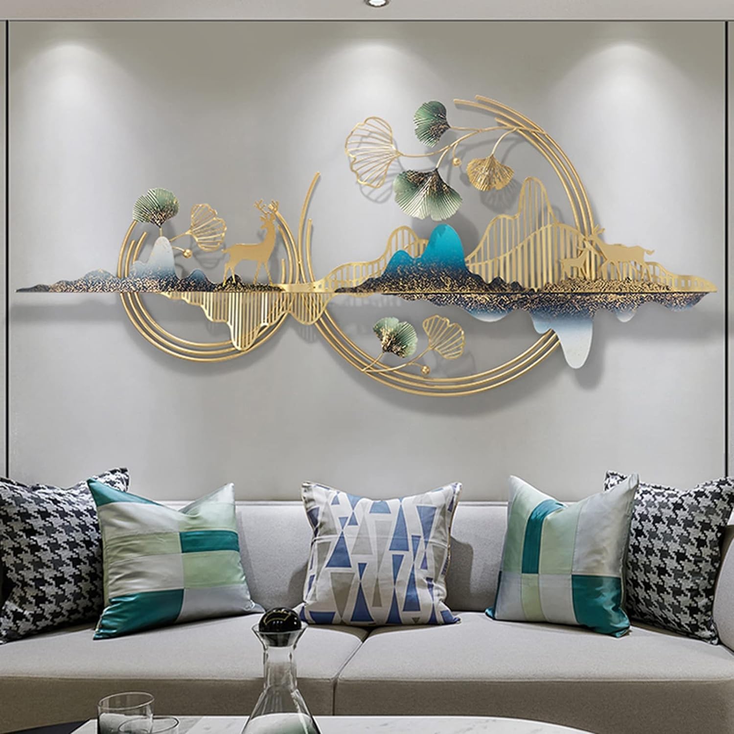 Dual Moon Ginkgo Nature Metal Wall Art